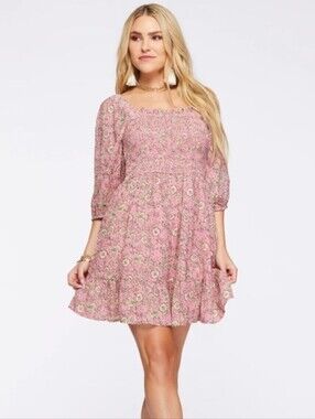 Jessica Simpson Pink Floral Smocked Mini Dress